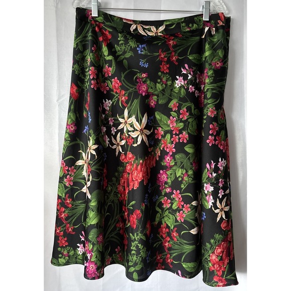 Liz Claiborne Career Skirt  14 Black Floral Sheer Midi A Line Office Casual - Picture 1 of 7